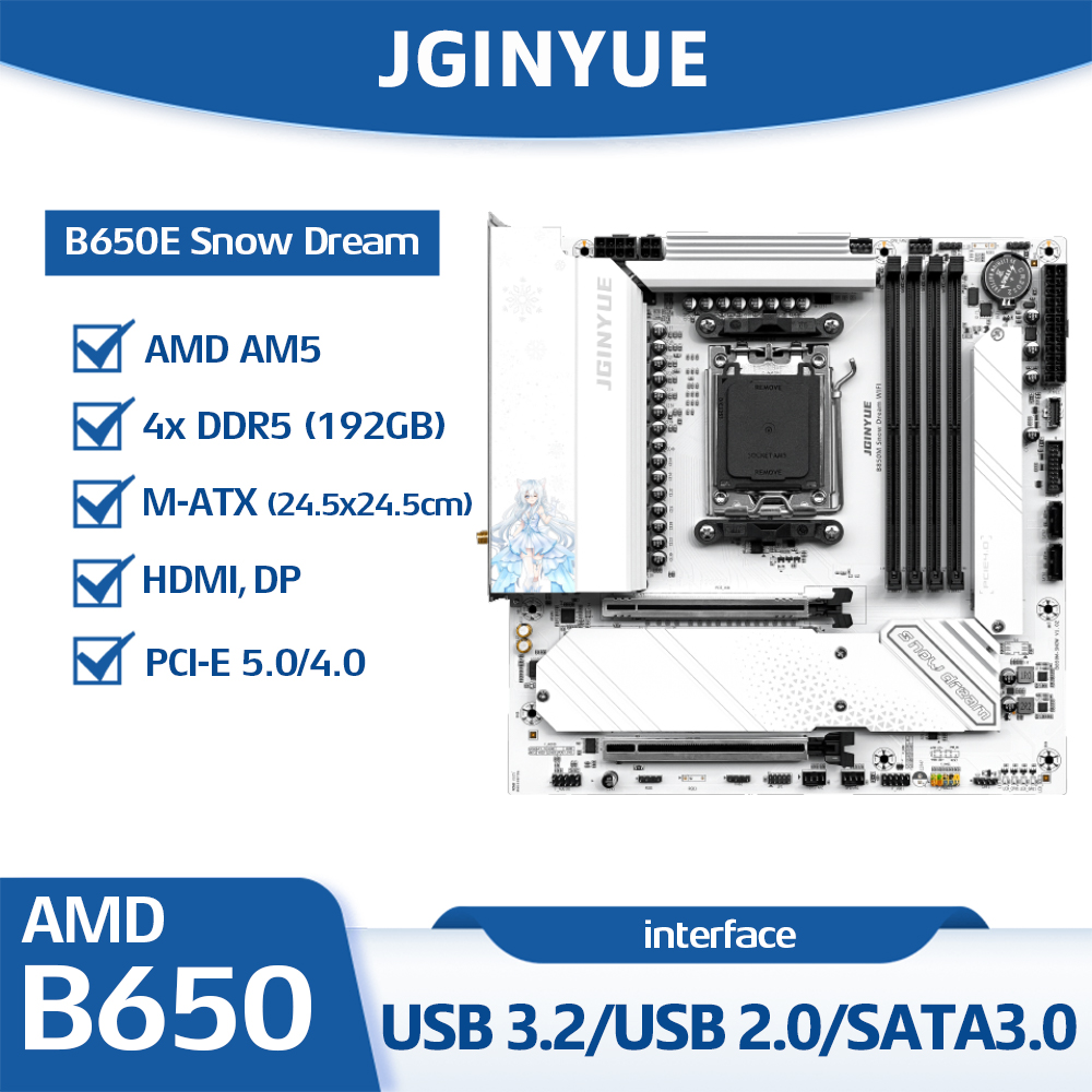 Am5 Micro Atx Pcie 5.0 Motherboard - JGINYUE B650E Snow Dream Anakart Soketi