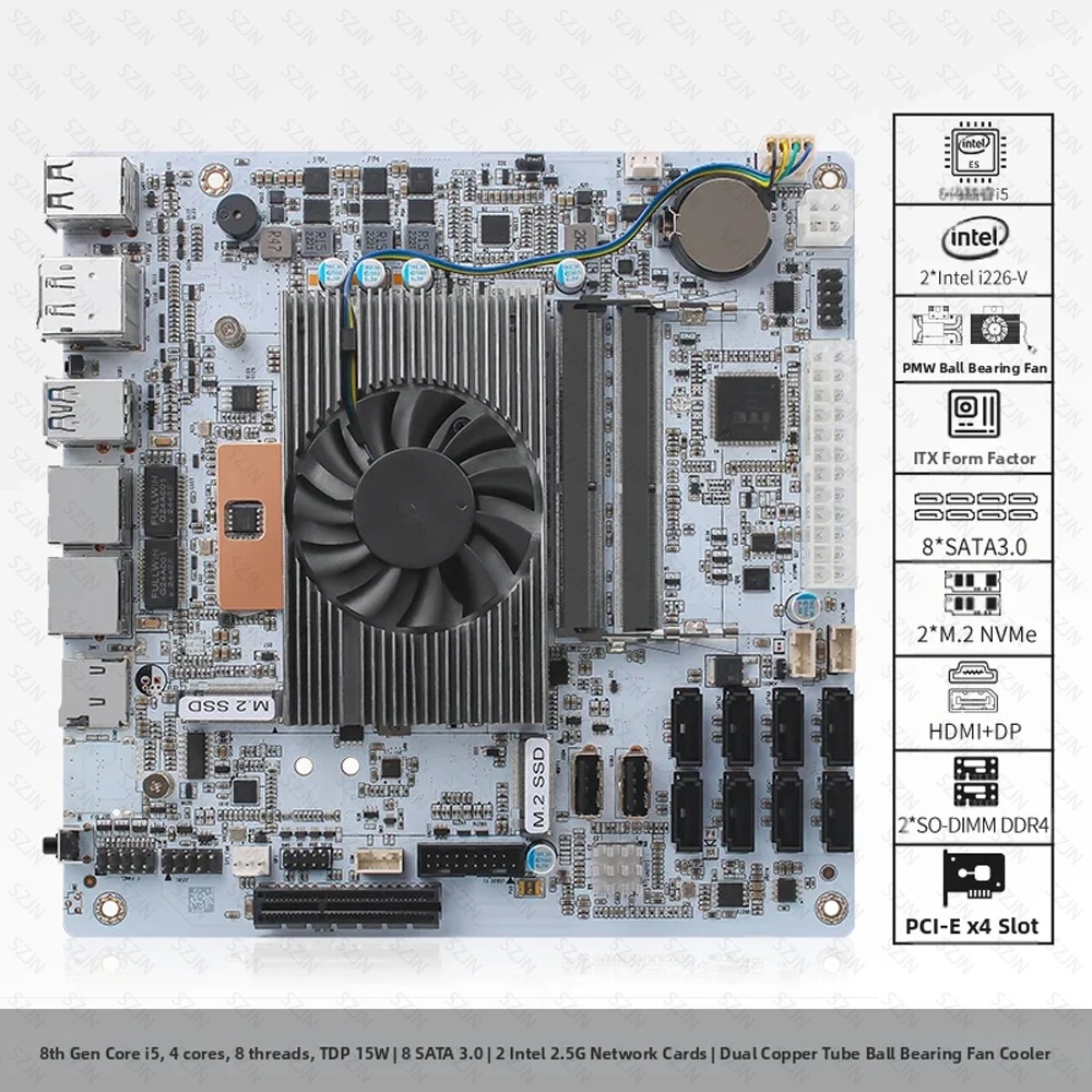 I5-8265U ES 8 SATA NAS Anakart - Mini Itx Dual 2.5G Nas Motherboard incelemesi ve fiyatı
